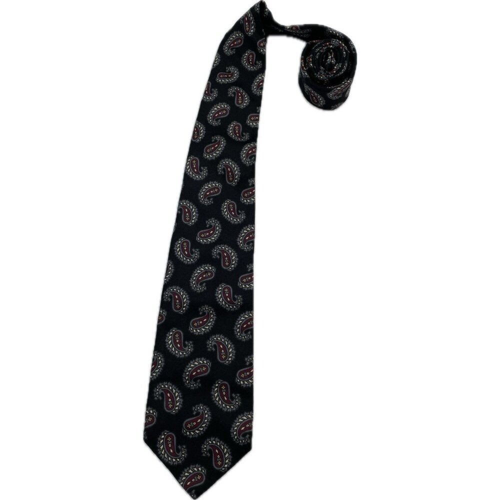 Robert Talbott Clipper Shop Men's Silk Tie, Hand woven Paisley Black 57”